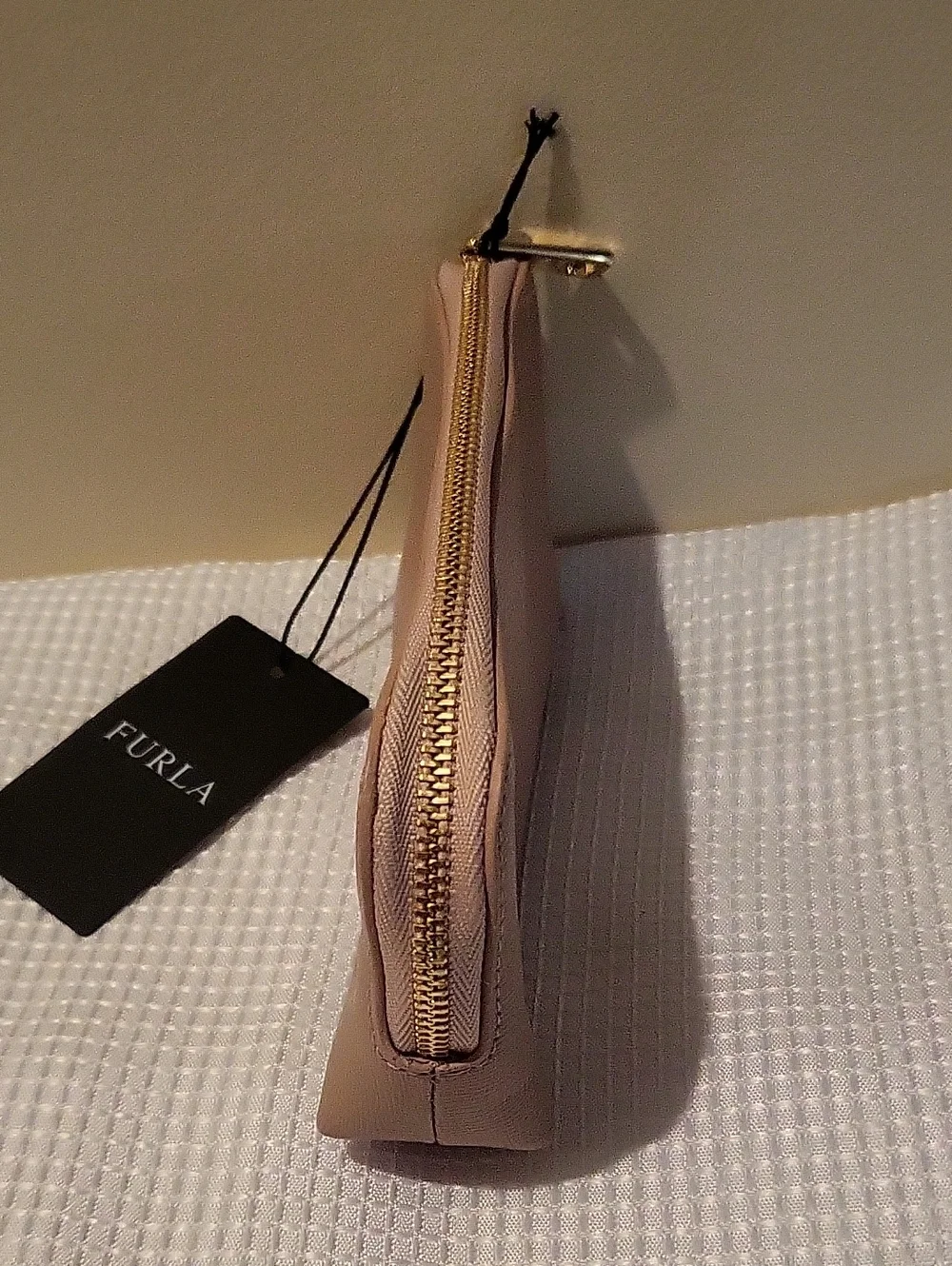 Furla Pale Pink Saffiano Cosmetic Case with Gold Hardware New With Tags